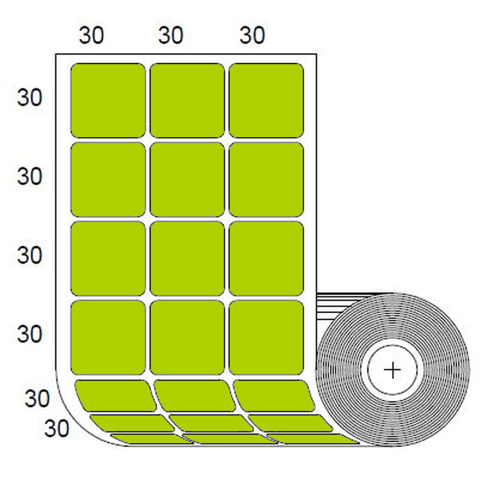 Etiquetas Verde-Limon para Impresora Zebra SB 30x30mm x 4000 uds