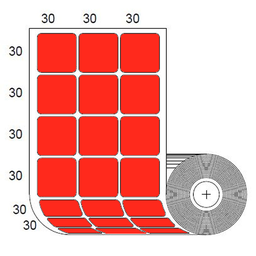 [80ESM30x30Rj] Etiquetas Rojas para Impresora Zebra SB 30x30mm x 4000 uds